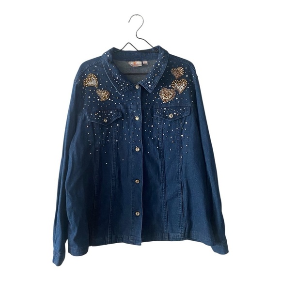 Quacker Factory Jackets & Blazers - Quacker Factory Beaded Denim Jean Jacket Women’s Plus Size 1X Button Down Coat
